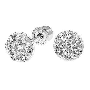 14K WHITE GOLD Round Shape Stud ScrewBack Earrings